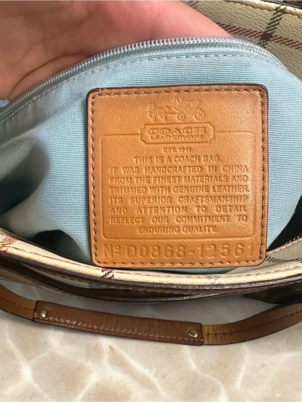 Y2K Coach Heritage Tattersall Cream Plaid Tote Blue Center Stripe Coach 12561